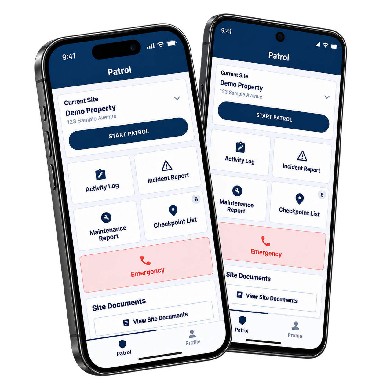 IGS Patrol on iPhone and Android, showing sample patrol screens